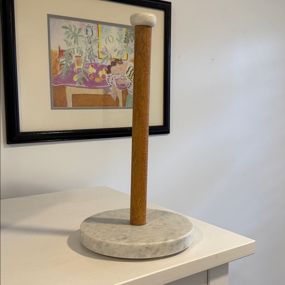 Manchester Paper Towel Holder Wood and Marble EUC - Picture 1 of 4